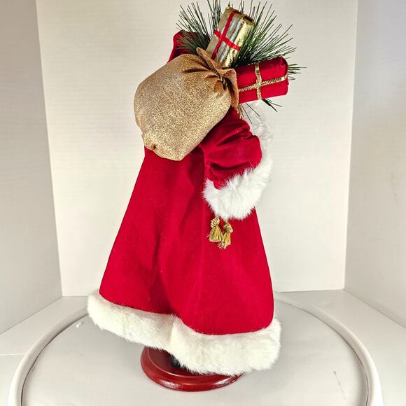 17" Santa Claus Figure Red Velvet Coat Gold Staff Christmas Decor on Base READ - Picture 5 of 15